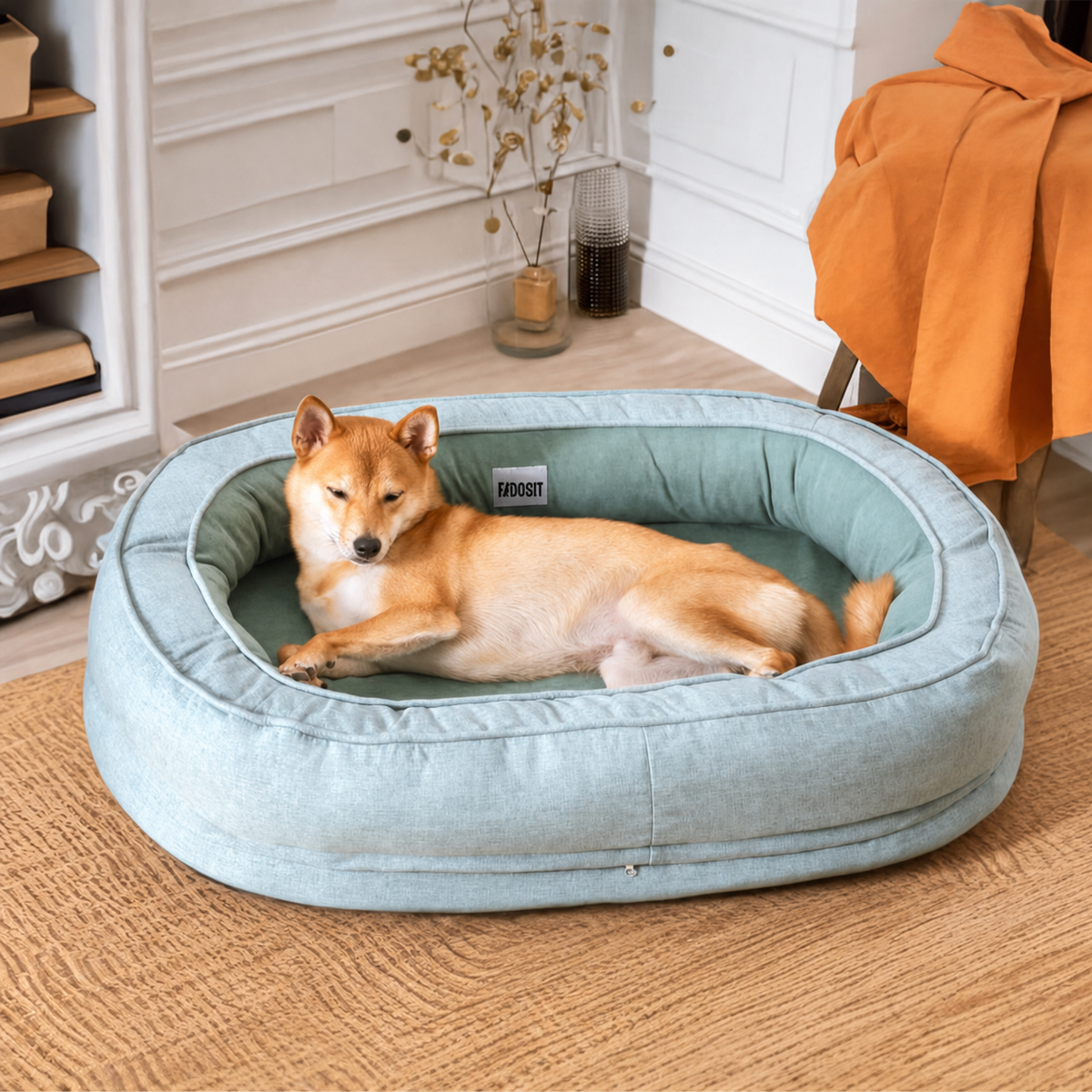 A dog resting in the Lake Green bed