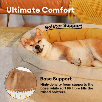 Foam base and PP fibre-filled bolsters provide cushioned support