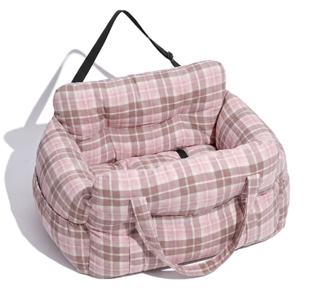 FidoSit dog car seat and travel bed – Pink Plaid
