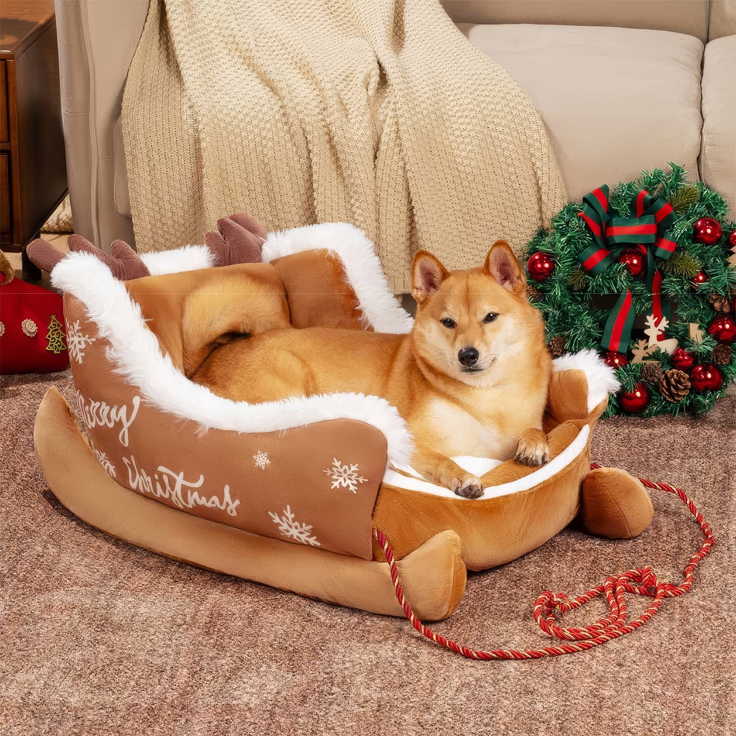 Cuccia Festiva a Forma di Slitta di Natale per Cani - FidoSit