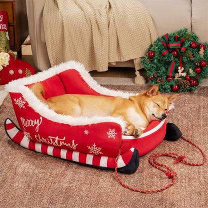 Cuccia Festiva a Forma di Slitta di Natale per Cani - FidoSit