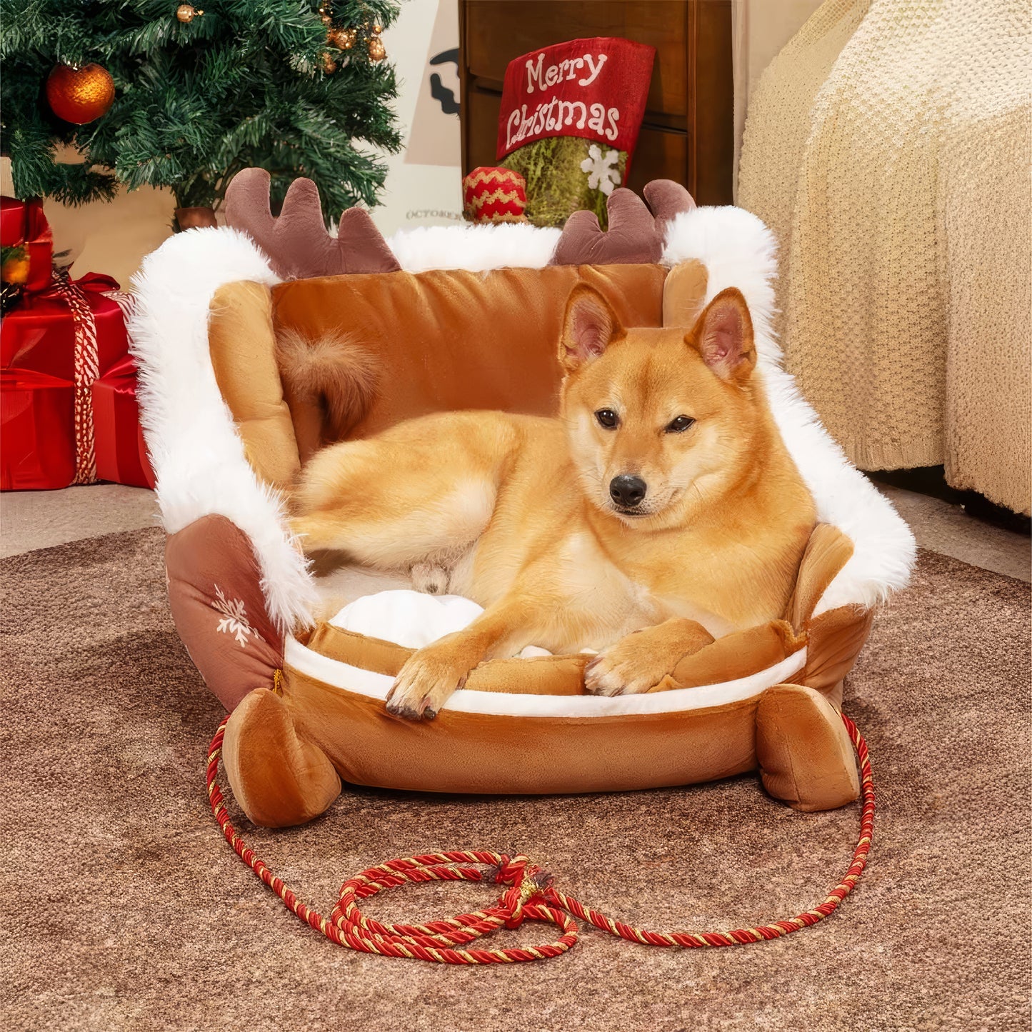 Cuccia Festiva a Forma di Slitta di Natale per Cani - FidoSit